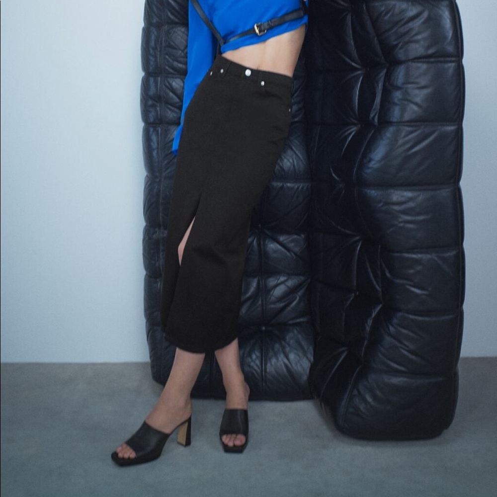 Black Denim skirt with Front slit